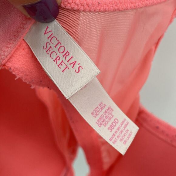 Victoria's Secret Salmon Pink Lace Sparkle Body by Victoria Lined Demi 38DD - Picture 3 of 8